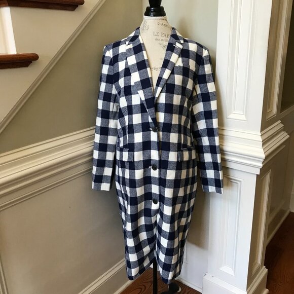 NWT JCrew Alfie Top Coat Jacket Womens 14 Blue White Buffalo Check Gingham Wool - Picture 6 of 14